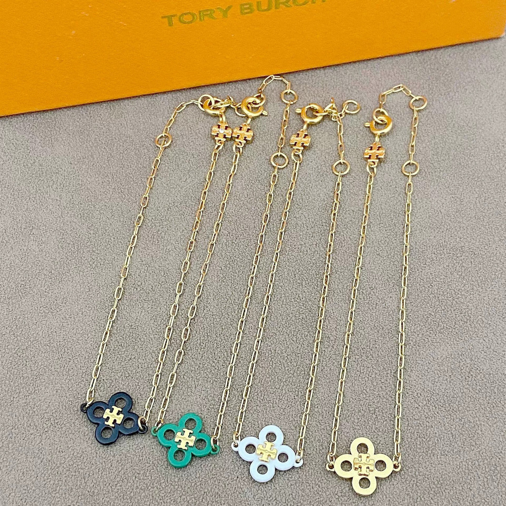 Tory Burch Flower Clover Inlaid Bracelet Metal